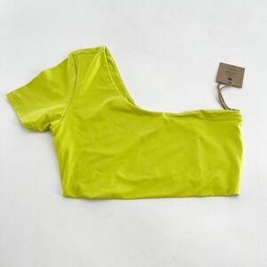 NWT Free People x Toast Swim One Shoulder Top Chartreuse Green Short Sleeve